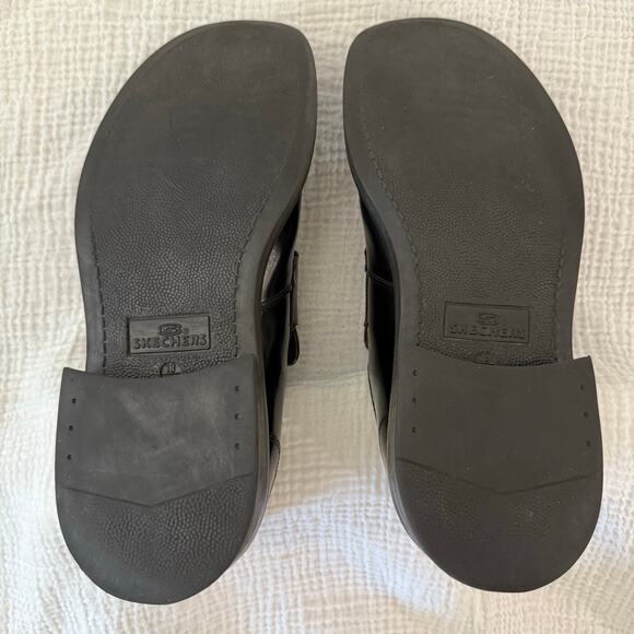 Skechers Slip On Loafer Size 13 Black Leather Silver Metal Rubber Sole - Picture 7 of 13